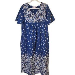 Loungees vintage 100% cotton loose fitting dress, blue/white.  Size 1X.
